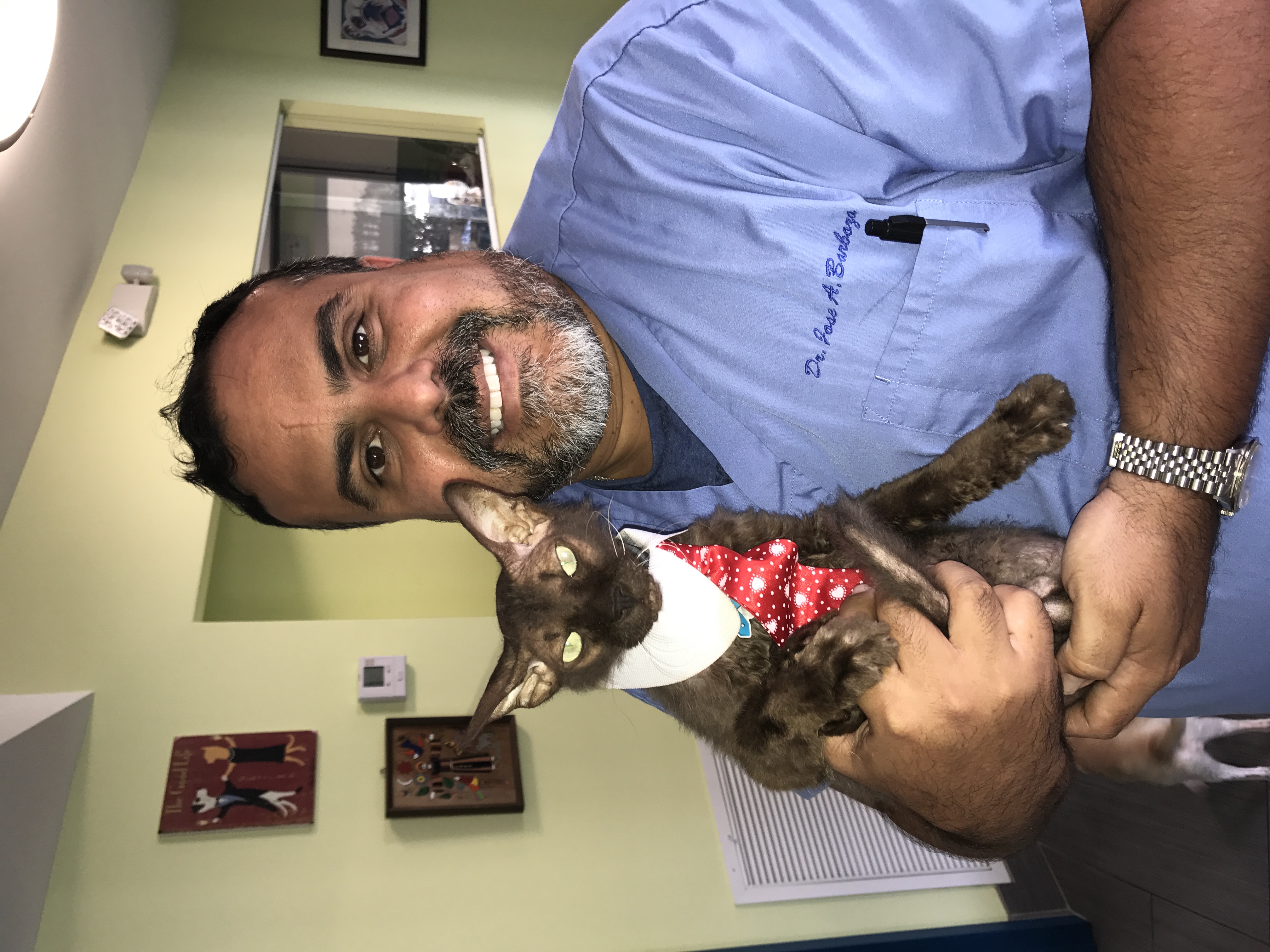 Dr. Barboza with a pet, from the hospital’s original gallery